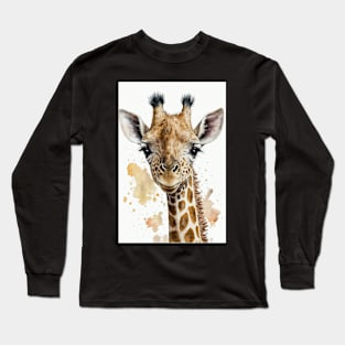 Cute Watercolor Giraffe Baby Aesthetic Animal Art Painting Long Sleeve T-Shirt